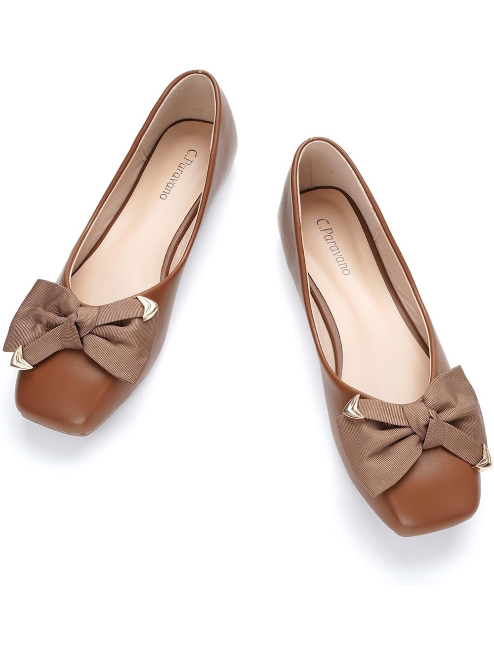 C. Paravano Brown Bow-Accent Women’s Ballet Flats